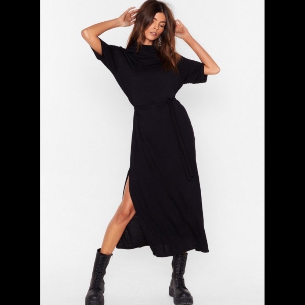 NWT Nasty Gall Black Tee Belted Mini Dress Size 8